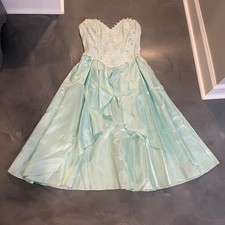 VTG Gunne Sax Jessica McClintock Aqua Lace Corset Midi Dress 9 Sweetheart READ