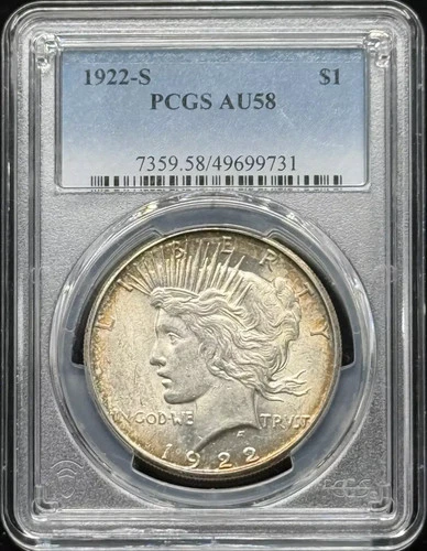 1922 S Peace Silver Dollar PCGS AU-58