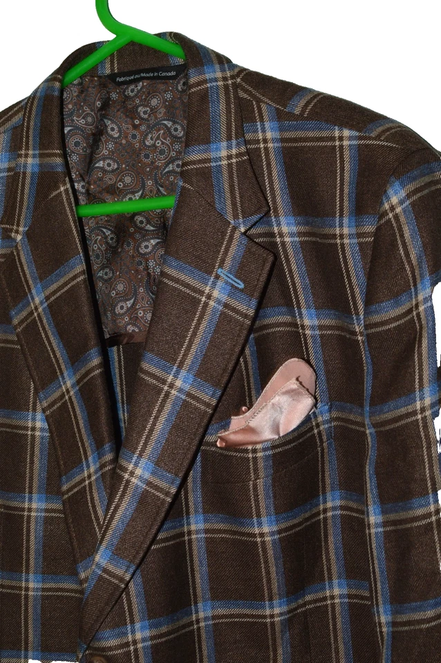 52R Luxury Linen Wool Silk SCABAL COPPLEY Surgeon Brown Windowpane blazer jacket - Image 3 of 4