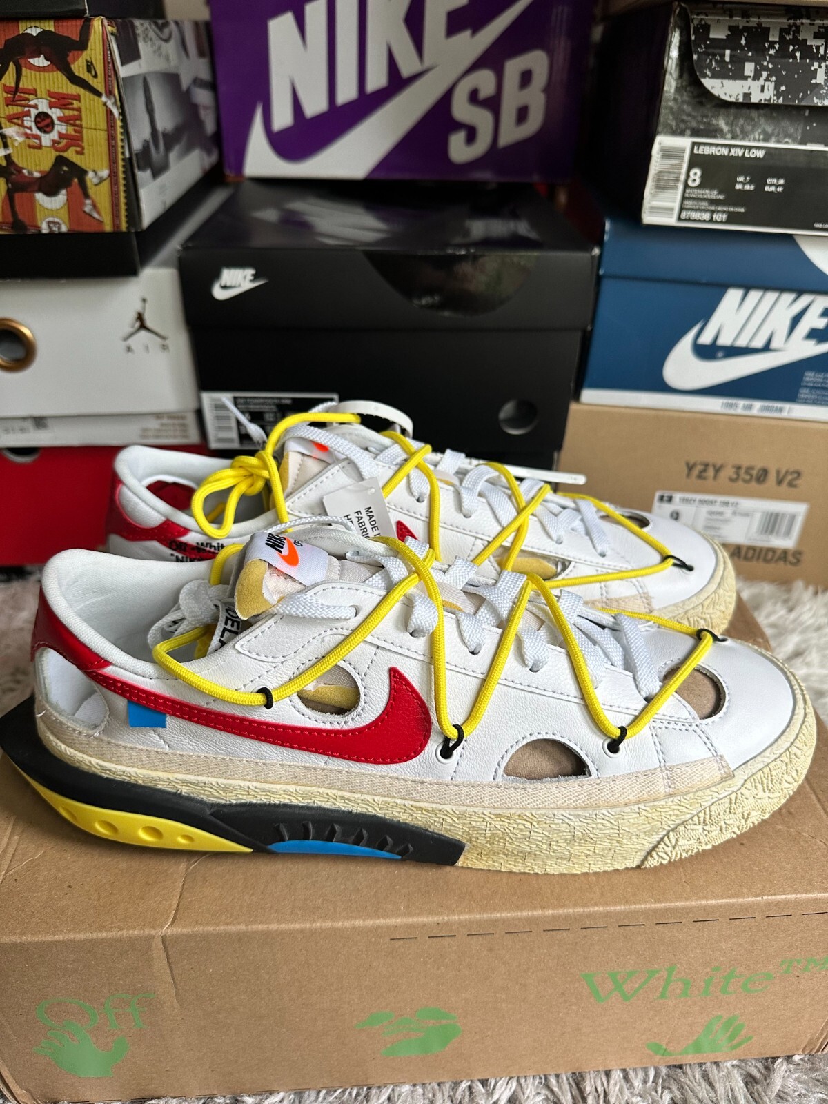 OFF WHITE X NIKE Taglia 9 5M NUOVA Nike bianco sporco x blazer bianco basso rosso università con scatola og