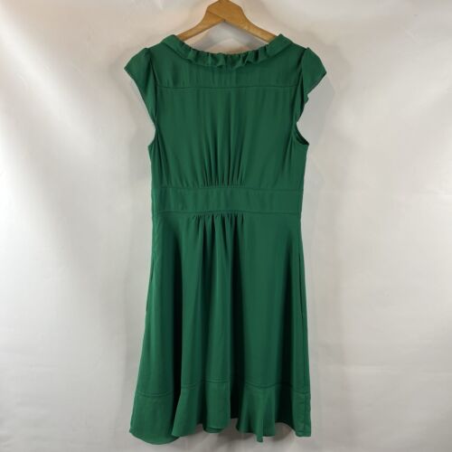 Vestido Anthropologie MAEVE para mujer satinado con volantes talla 10 verde manga gorra cuello en V - Imagen 7 de 12