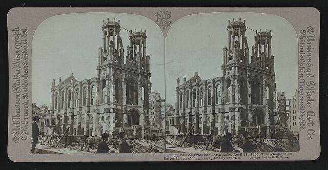 The San Francisco earthquake April 18 1906 synagogue on Sutter St a- Old Photo