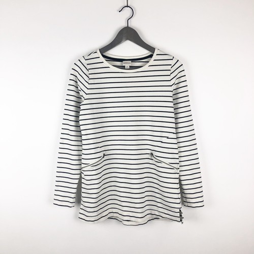 MERONA Top Womens Small Black White Striped Long Sleeve Stretch Zipper Detail