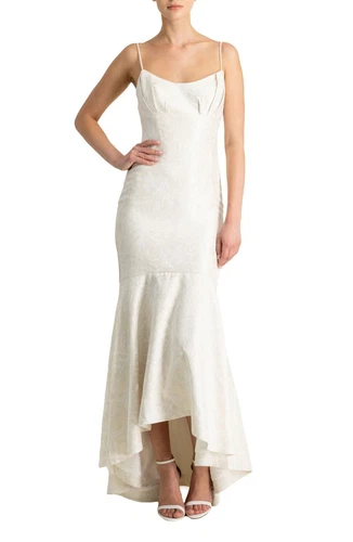 Beautiful Size 8 Monique Lhuillier Ivory Jacquard Hi-Low Wedding Dress 