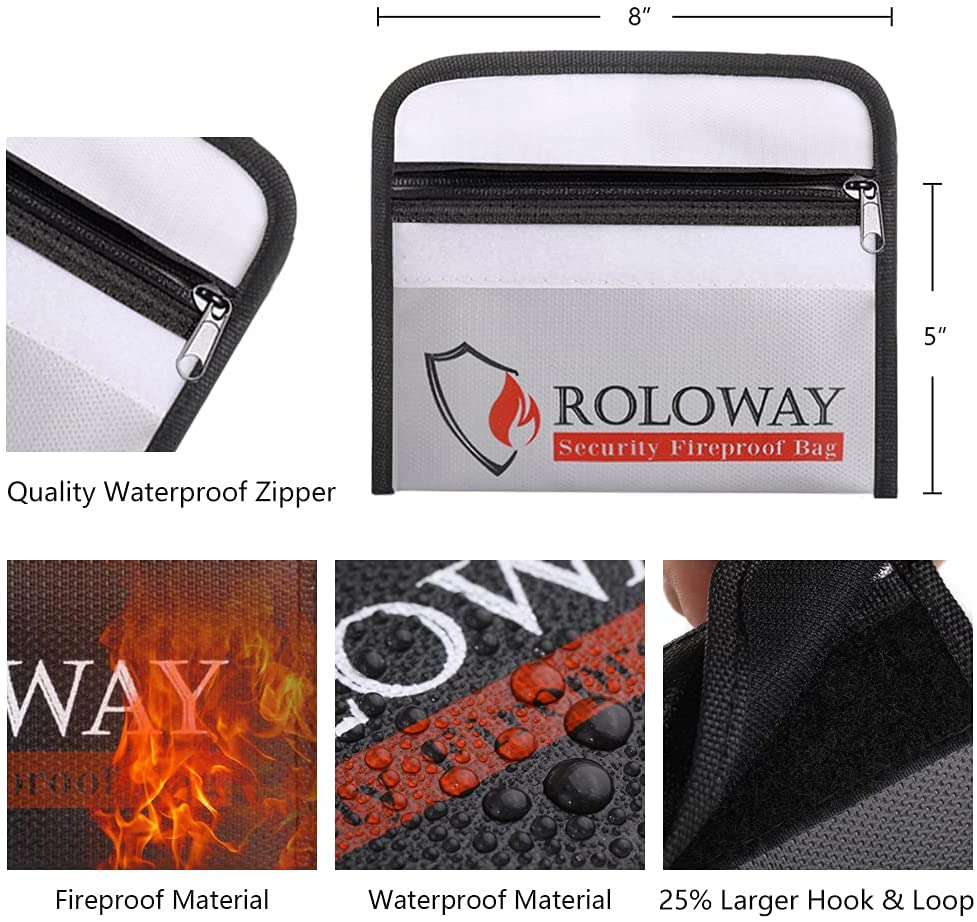 ROLOWAY Grote (43,2 x 30,5 x 14,7 cm) brandwerende tas, vuurvaste documentenzakken, vuurvaste geldzak, waterbestendige brandwerende kluis voor documenten en waardevolle spullen