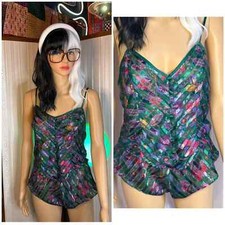 Vintage 80s Victoria's Secret Gold Label Floral Green High Cut Camisole Set M