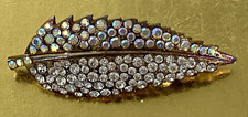 Vintage Leaf Shape Rhinestone Gold Tone Barrette