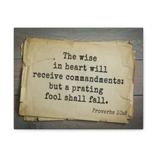   The Wise Proverbs 10:8 Bible Verse Canvas Christian Wall Art Ready to Hang Unf