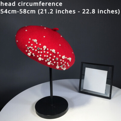 Women Glitter Beret Hat Beanie Cap Beaded Rhinestone Casual Prom Stage Vintage
