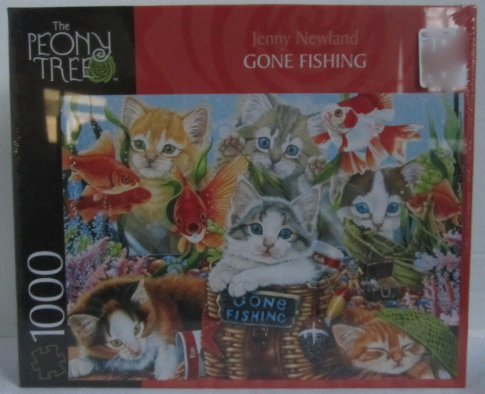 The Peony Tree GONE FISHING Kittens 1000 Piece Jigsaw Puzzle Jenny Newland Mega - Image 3 of 4