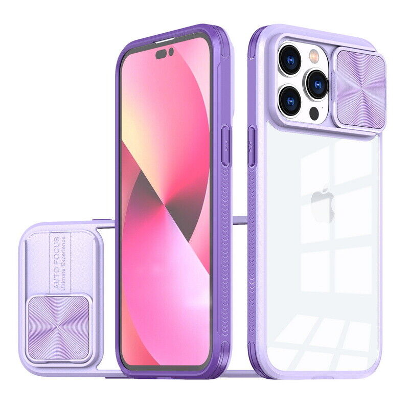 Slide Lens Protect Clear Back Case Cover For iPhone 14 Pro Max 14