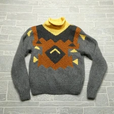 Mark Shale Sweater Womens L Mohair Blend Turtleneck Native Aztec Shoulder Pads
