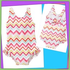 NWT Girls 18-24 mo Gymboree White CHEVRON Ruffles 1 Piece Tank SWIMSUIT UPF 50 