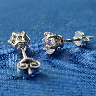 2Ct Lab Created Diamond 6 Prong Solitaire Stud Earring 14K White Gold Finish
