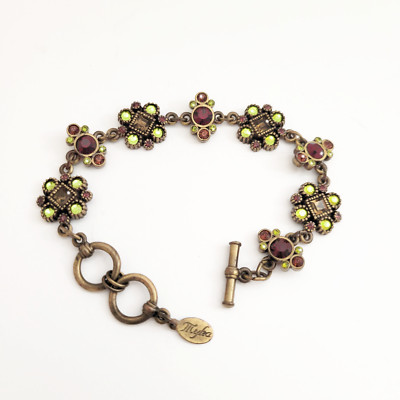 MYKA Swarovski Crystals Antique GoldTone Stations Bracelet  7'' L