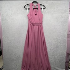 Davids Womens Maxi Dress Gown Pink Sleeveless V-Neck Halter Pleated Size 6