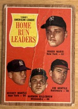 1962 Topps “1961 A.L. Home Run Leaders” Card #53 Mantle Maris Killebrew Gentile
