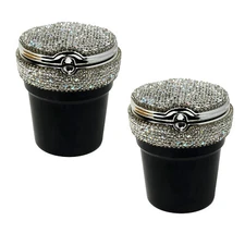 TrexNYC Car Ashtray Exclusive Bling with Blue LED Light, 2-Packs