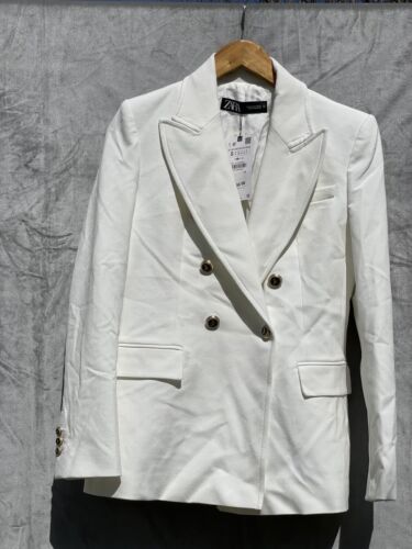 Zara Women's Tailored Double Breasted Lapel Collar Blazer Cream Size | Small | - Picture 4 of 7