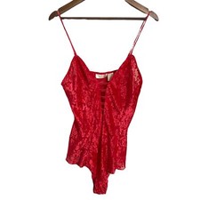 Victoria's Secret Women's Red Gold Label Floral Lace Velvet Cage Bodysuit Medium