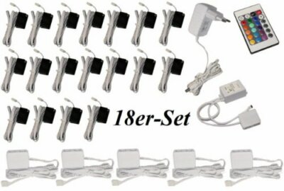 18er Set Glaskantenbeleuchtung Glas Beleuchtung Regal RGB LED Trango 5022-018