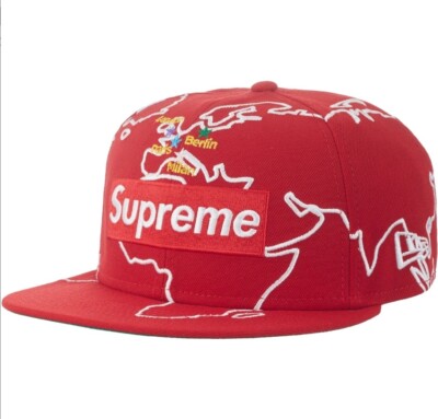 Supreme WORLDWIDE BOX LOGO GLOBAL New Era Hat Size (7 1/2) RED NEW 