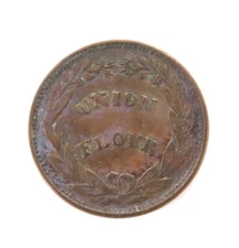 .c1860 USA CIVIL WAR HARD TIMES TOKEN. D L WING, ALBANY. UNION FLOUR.