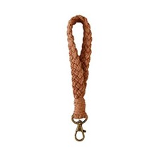 Fuqimanman2020 Handmade Boho Macrame Keychain Soft Pom Pom Wristlet Brown