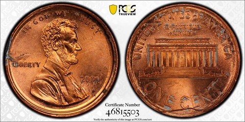 2000 Lincoln Penny "Multistruck" + "Retained Lamination" MS65 RD PCGS - Picture 2 of 5