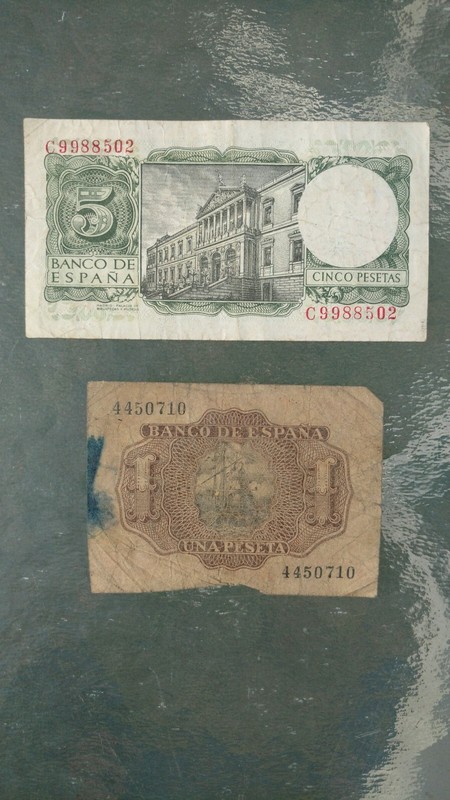 (2) HARD TO FIND 1950's VINTAGE CIRCULATED BANCO DE ESPANA NOTES