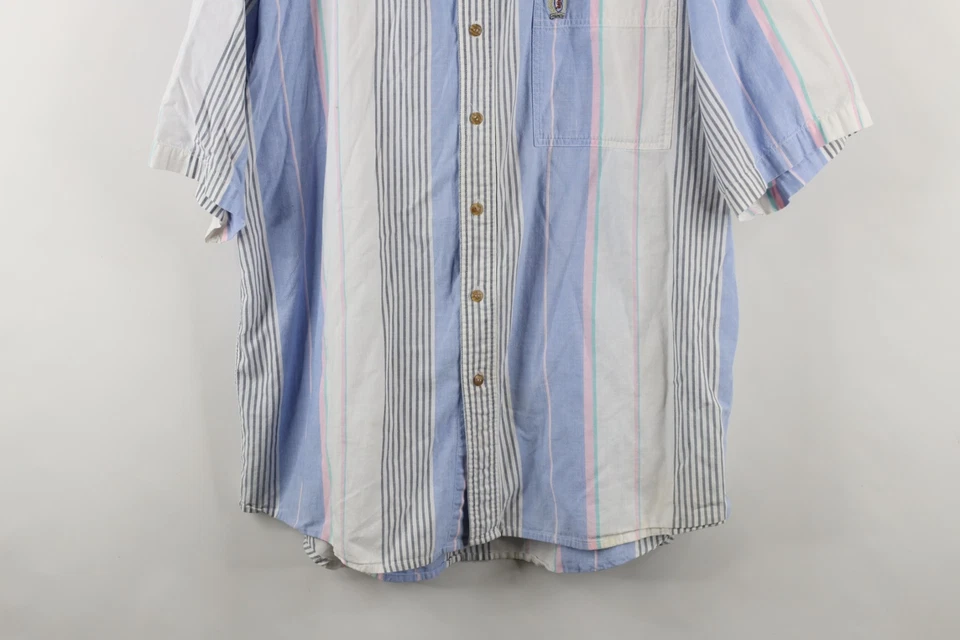 Vtg 90s Streetwear Mens XL Striped Color Block Short Sleeve Button Down Shirt - Image 3 of 4
