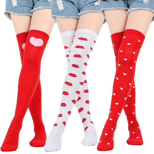 Nuevo Mujeres Sobre las Rodillas Extra Largo Muslo Alto Corazón Labios Fiesta Calcetines Amor Calcetines - Imagen 2 de 40