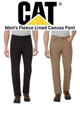 CAT Caterpillar Men's Fleece Lined Canvas Work Pants Straight Leg in Black / Tan
