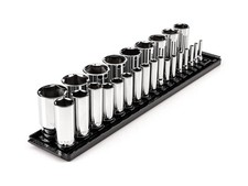Tekton 1/4, 3/8, 1/2 Inch Deep 6 Point Socket Set, Rails, 26 Pieces