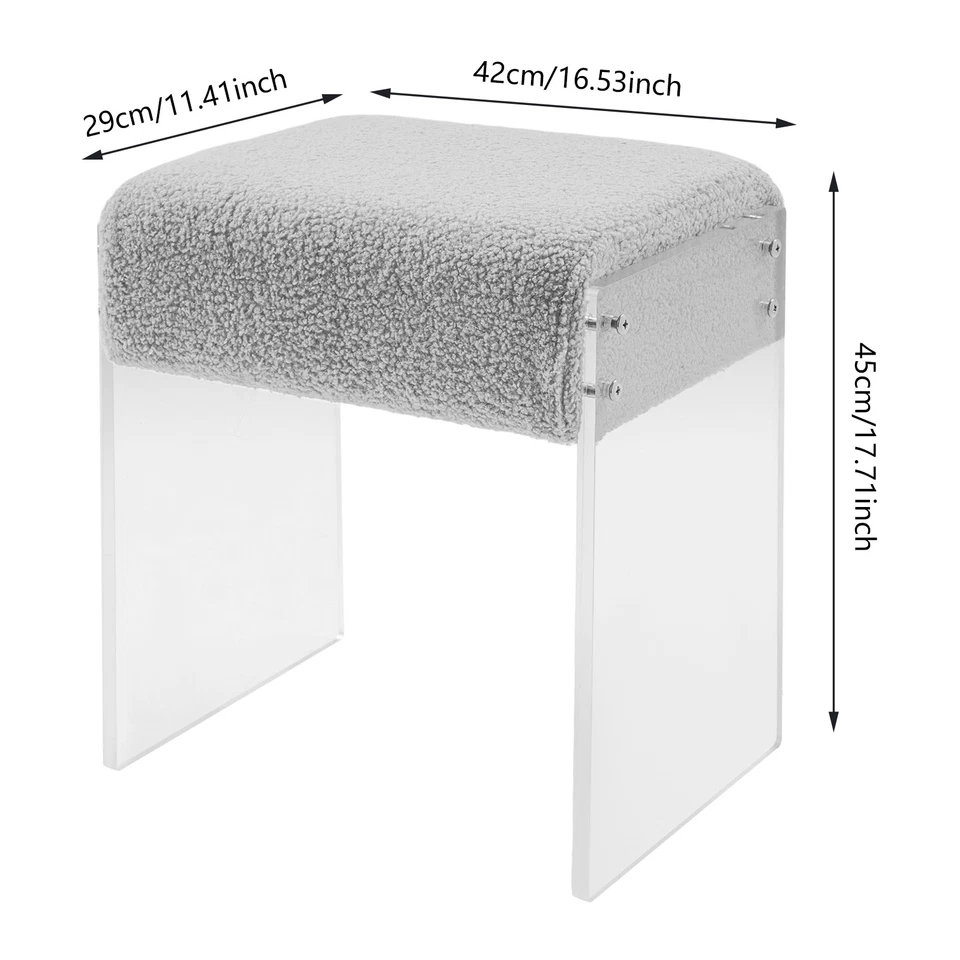 Modern Minimalist Acrylic Stool Chair, Makeup Stool Chair with Cushion Grey - Image 2 of 4