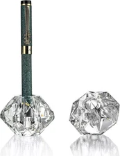 QFkris 2-Packs Crystal Fountain Pen Stand Glass Feather Pen Holder Crystal Pen &