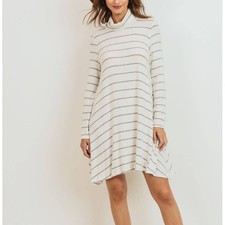 Soft Brushed Striped Mock Neck Long Sleeve Tunic Dress USA Made NEW Womens Small