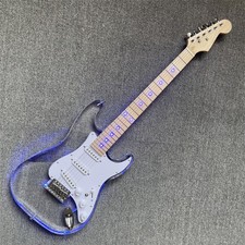 Blue Led Light Acrylic Crystal ST Electric Guitar Maple Neck Chrome Hardware