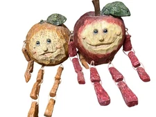 Handcrafted  Orange and Apple Shelf Sitter Lot Anthropomorphic Fruit