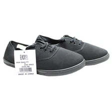 Easy USA - Womens Canvas Lace Up Shoe with Padded Insole Black Size 8