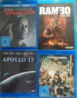 Blu-ray Sammlung The Equalizer, Apollo 13, Rambo und Sucker Punch top Zustand