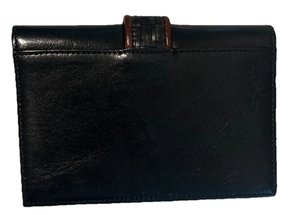"Cartera tejida de cuero Brighton detalles plateados negra marrón 6""x4""" Foto 2 de 4