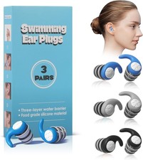 Swimming Ear Plugs for Adults,3 Pairs Waterproof Silicone Reusable Swim Earplugs