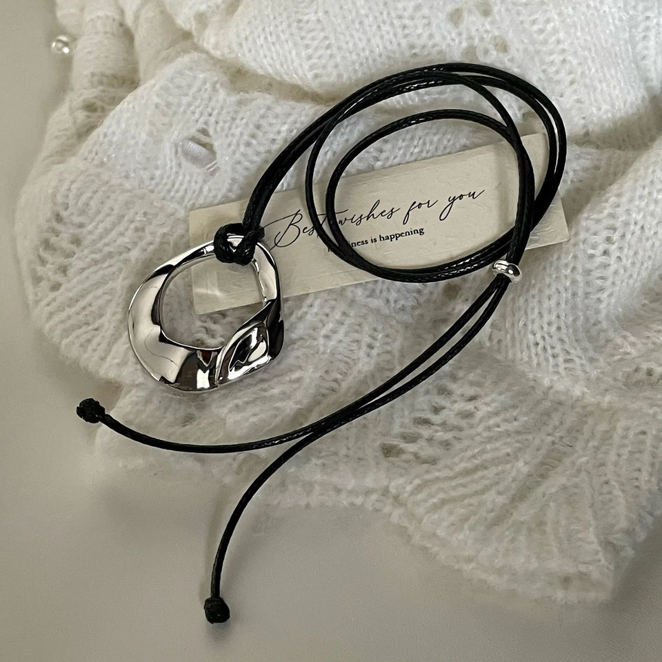 Moderno Abstracto Escultural Plata 925 Colgante Cuerda de Cera Collar Cordón Declaración Foto 3 de 4