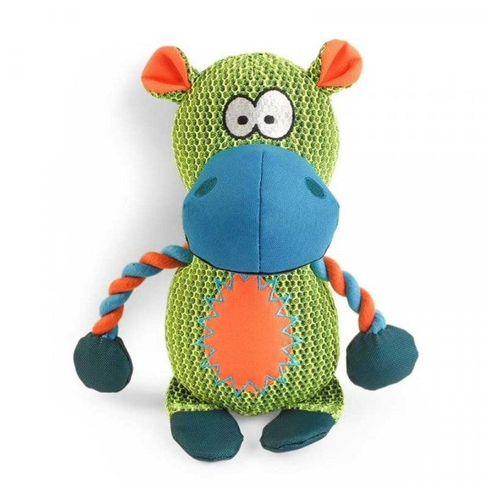 Zoon Strong Durable Fabric & Tough Squeaker Fun Tug of War Dog Toy - Dura Hippo