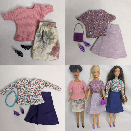 3 Handmade 1/6th Scale Barbie Sized Outfits With Accessories
