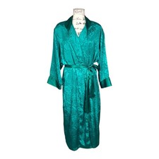 Vintage Victoria  s Secret Gold Label Sz K Kimono Robe Long Brocade Tassel Green