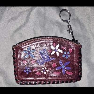 Handmade Floral Bird Coin Wallet with Key Ring and Zipper for Women