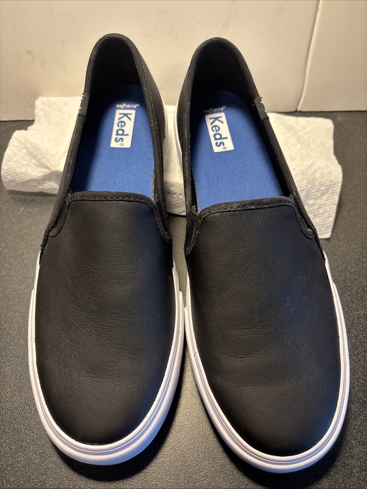 Keds Double Decker Womens Shoes Sz 9 M Black Leather Slip On Round Toe Sneakers