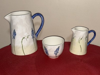 Faiencerie De Gien France Alice Pitcher + Creamer + Sugar Bowl 3 Piece Set